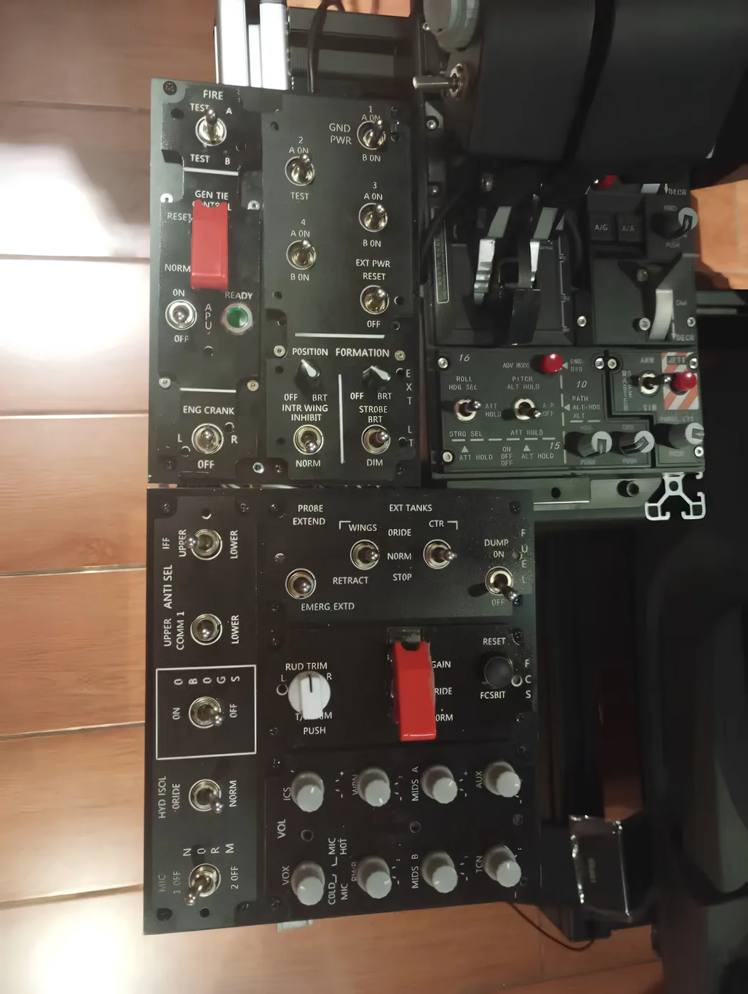 F/A-18C left console panel mounted in a pit frame
